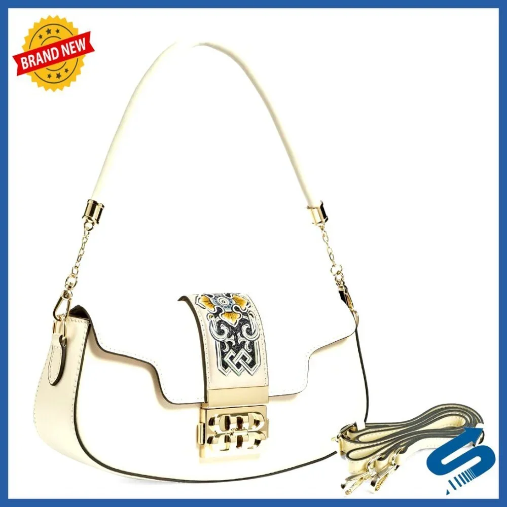 Genuine Leather Hobo Tote with Hand Carved Design, Adjustable Straps